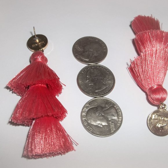 Sugarfix Tassel Earrings Set Statement Peach Coral Gold Rhinestone Drop A351 - Picture 7 of 7